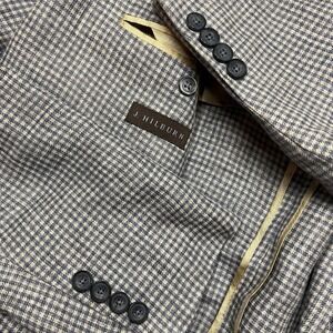 J. Hilburn Men's 100% Linen Blazer Jacket 44L Long Gingham Plaid Check Sport EUC